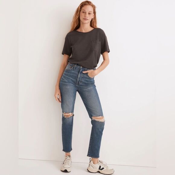 Madewell The Perfect Vintage Crop Jean in Gooding Wash: Knee-Rip Edition size 25 - Picture 1 of 16